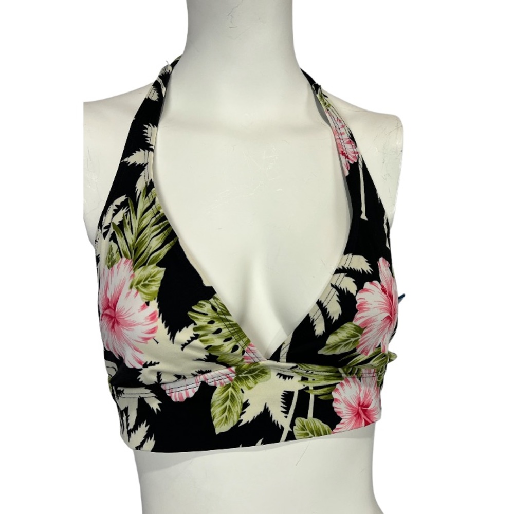 Black Floral Halter Bikini Top